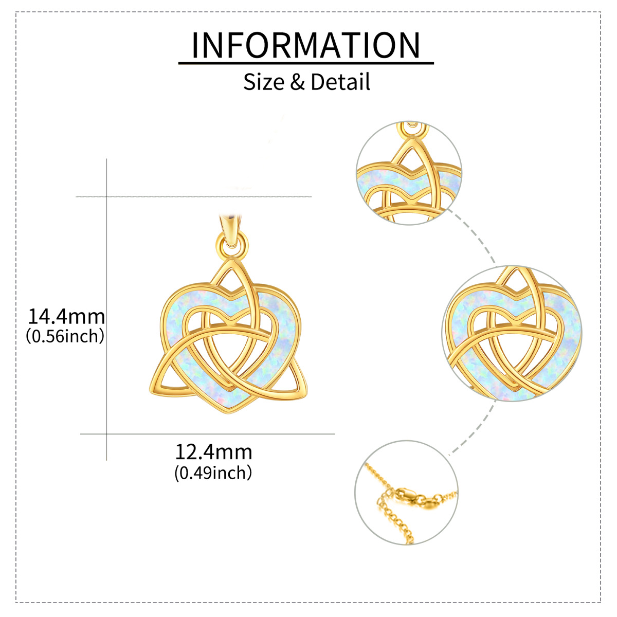 14K Gold Herzförmiger Opal Keltischer Knoten & Herz Anhänger Halskette-6