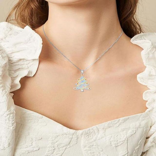 Collier en argent sterling avec pendentif en forme de sapin de Noël en zircon cubique et o-1