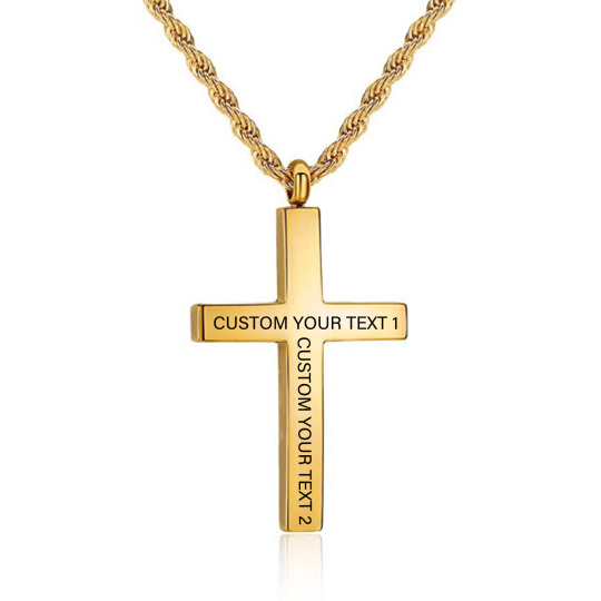 Sterling Silver with Yellow Gold Plated Personalized Engraving Cross Pendant Necklace for Men