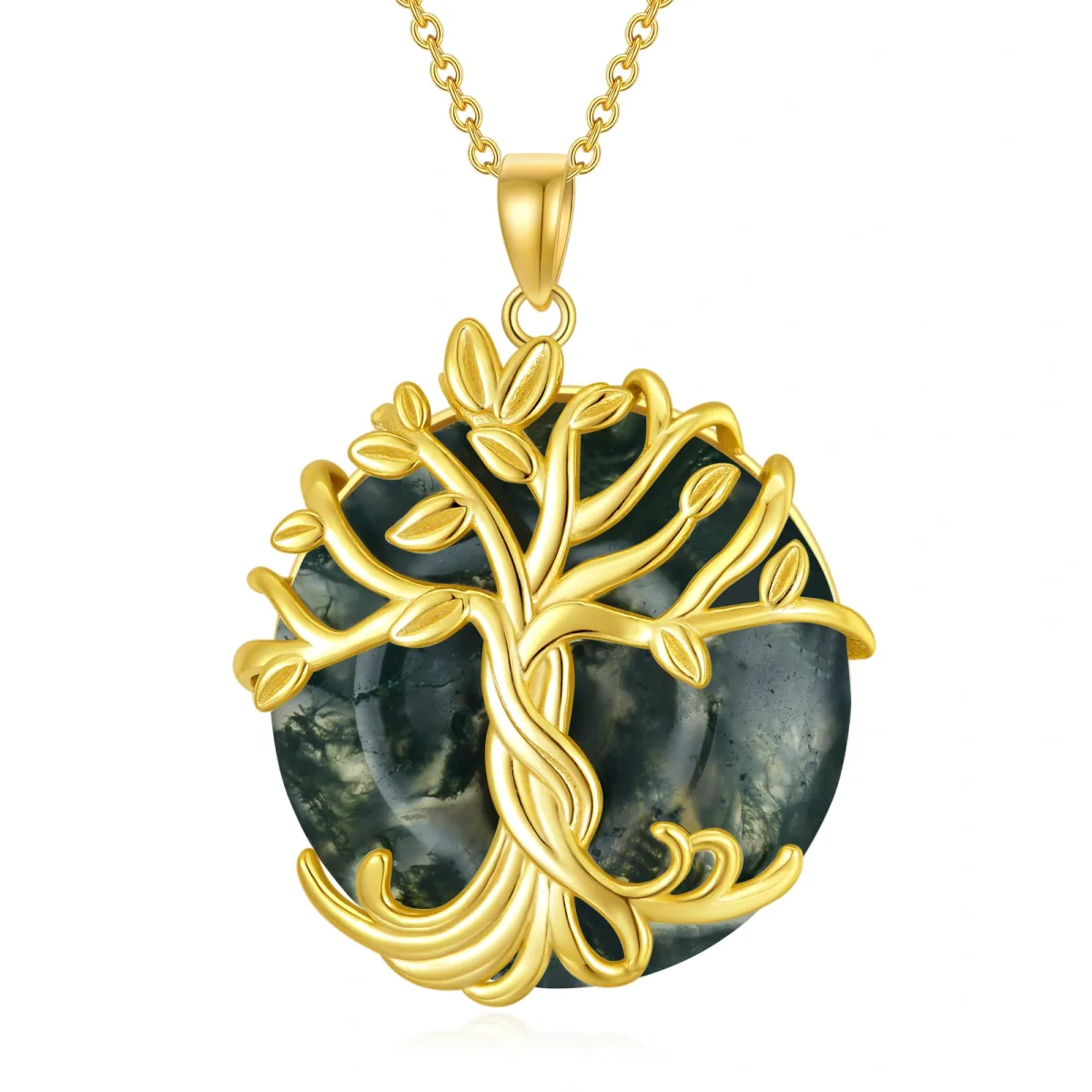 Collier pendentif arbre de vie en argent sterling et agate plaqué or jaune-1