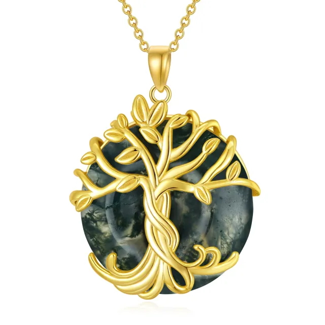 Sterling Silver with Yellow Gold Plated Agate Tree Of Life Pendant Necklace-0