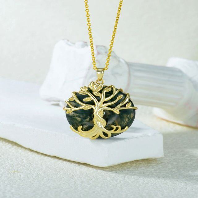 Collar Colgante Árbol de la Vida de Plata de Ley con Ágata bañada en Oro Amarillo-1