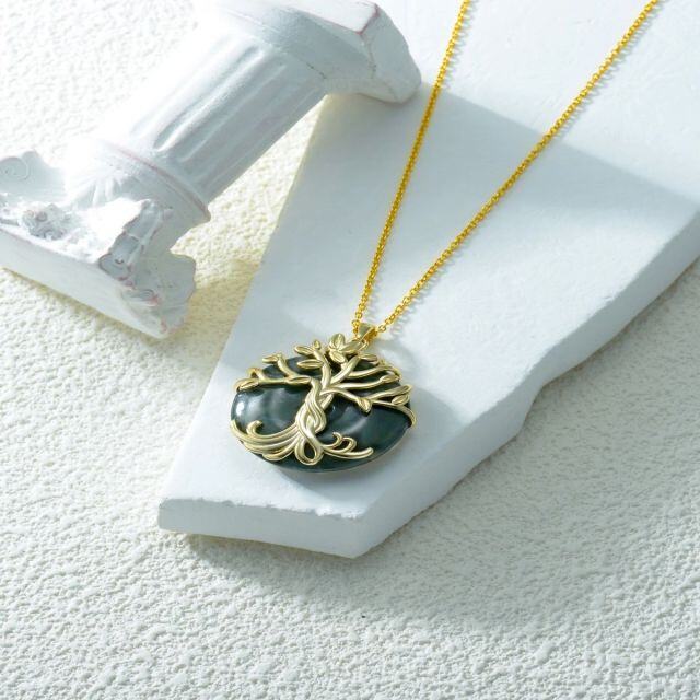 Sterling Silver with Yellow Gold Plated Agate Tree Of Life Pendant Necklace-2