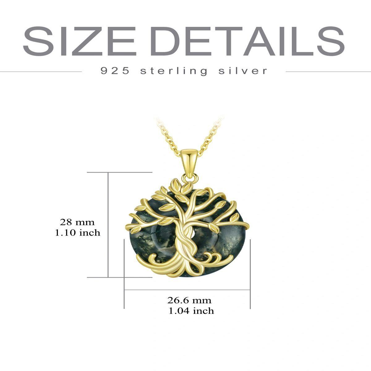Sterling Silver with Yellow Gold Plated Agate Tree Of Life Pendant Necklace-4