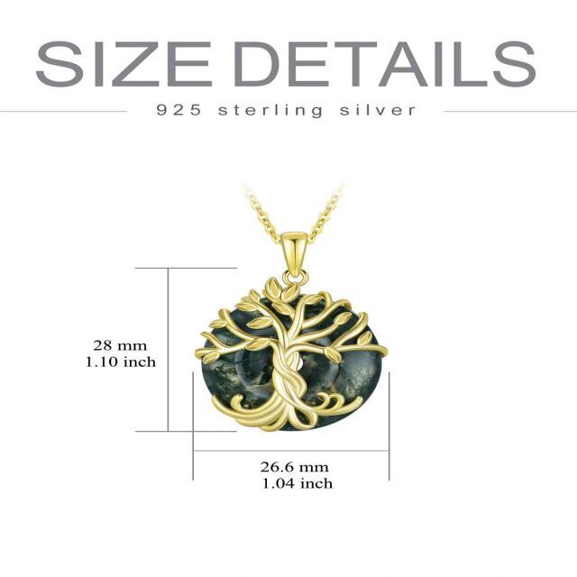 Sterling Silver with Yellow Gold Plated Agate Tree Of Life Pendant Necklace-3