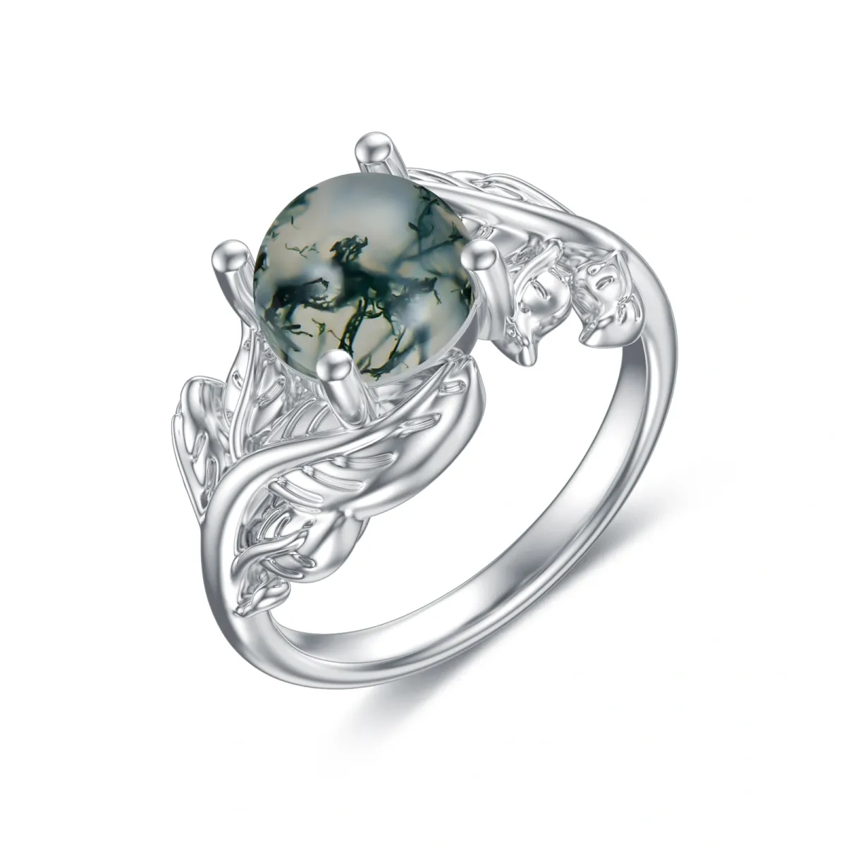 Sterling Silver Agate Round Engagement Ring-1