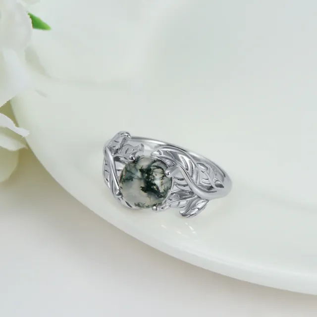 Sterling Silver Agate Round Engagement Ring-3