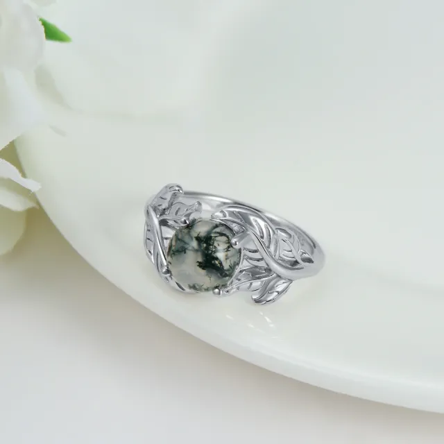 Bague de fiançailles ronde en agate en argent sterling-3