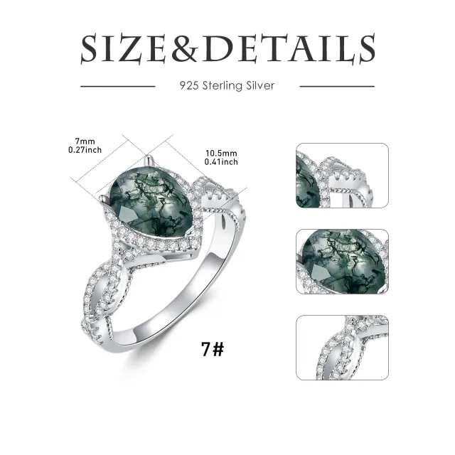 Sterling Silver Agate Drop Shape Engagement Ring-3