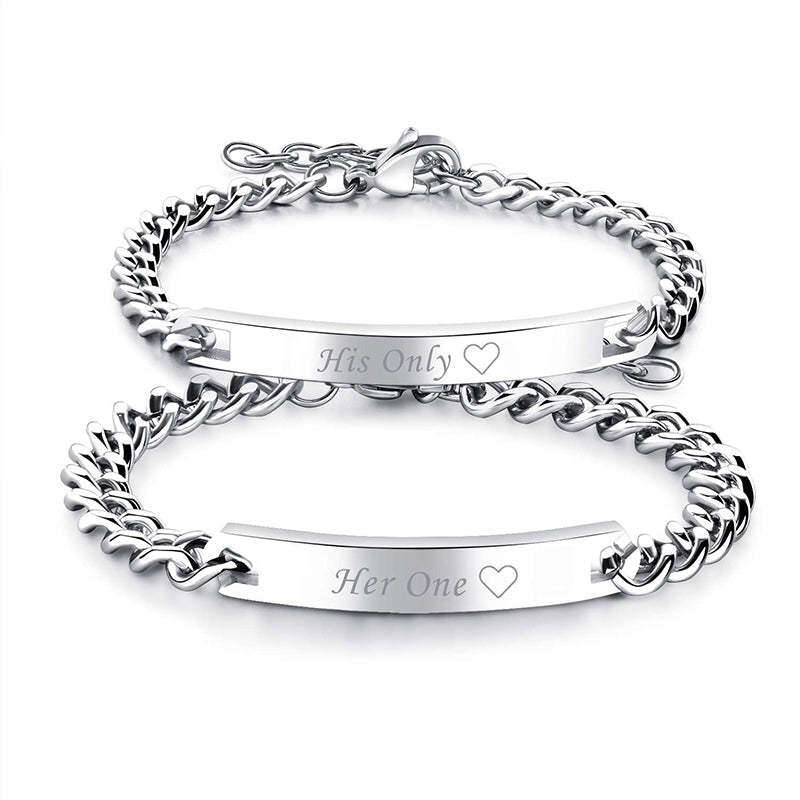 Sterling Silver Personalized Engraving & Couple Identification Bracelet-1