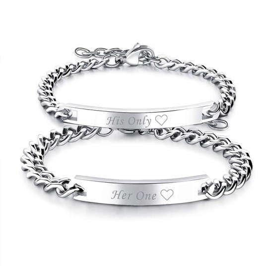 Pulsera de Plata de Ley con Grabado Personalizado e Identificación de Pareja