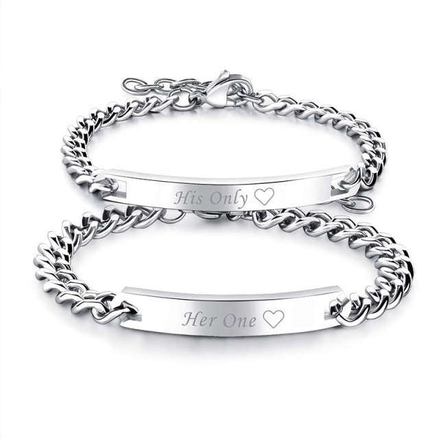 Sterling Silver Personalized Engraving & Couple Identification Bracelet-0