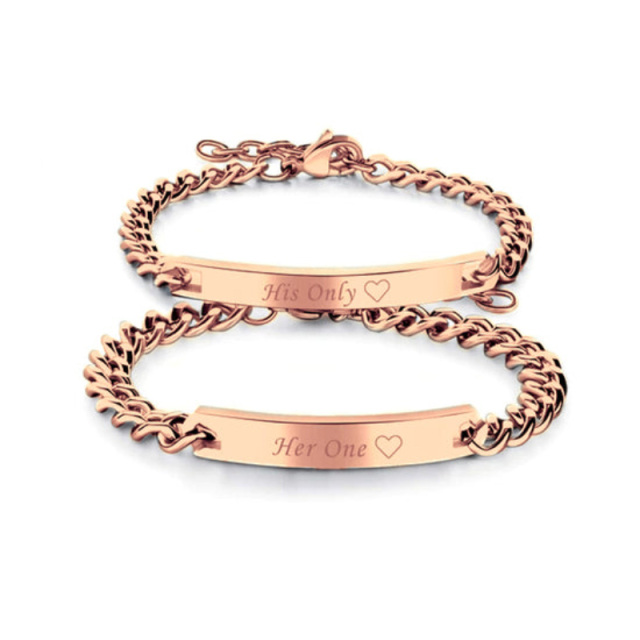 Pulsera de Plata de Ley con Grabado Personalizado e Identificación de Pareja-5