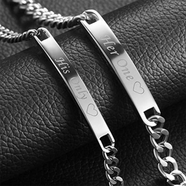 Sterling Silber Personalisierte Gravur & Paar Identifikation Armband-3