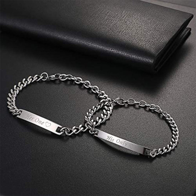 Sterling Silver Personalized Engraving & Couple Identification Bracelet-4