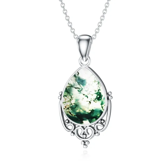Sterling Silver Moss Agate Pendant Necklace-0