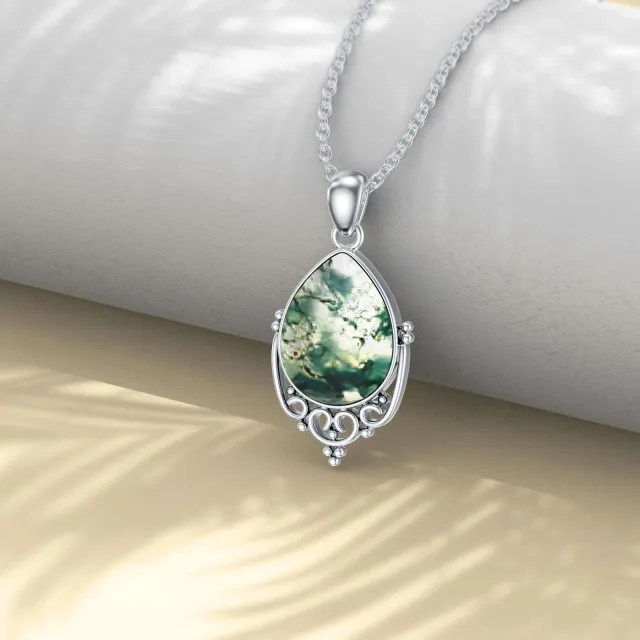Sterling Silver Moss Agate Pendant Necklace-2