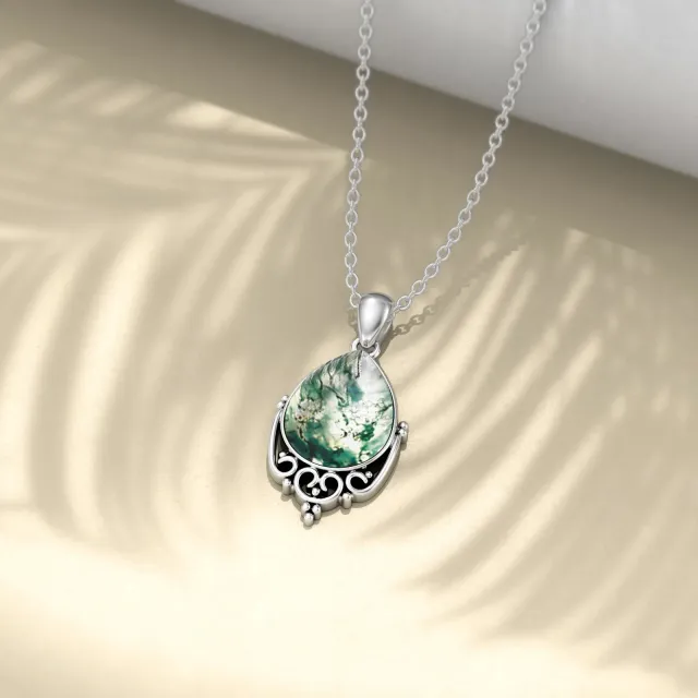 Sterling Silver Moss Agate Pendant Necklace-3