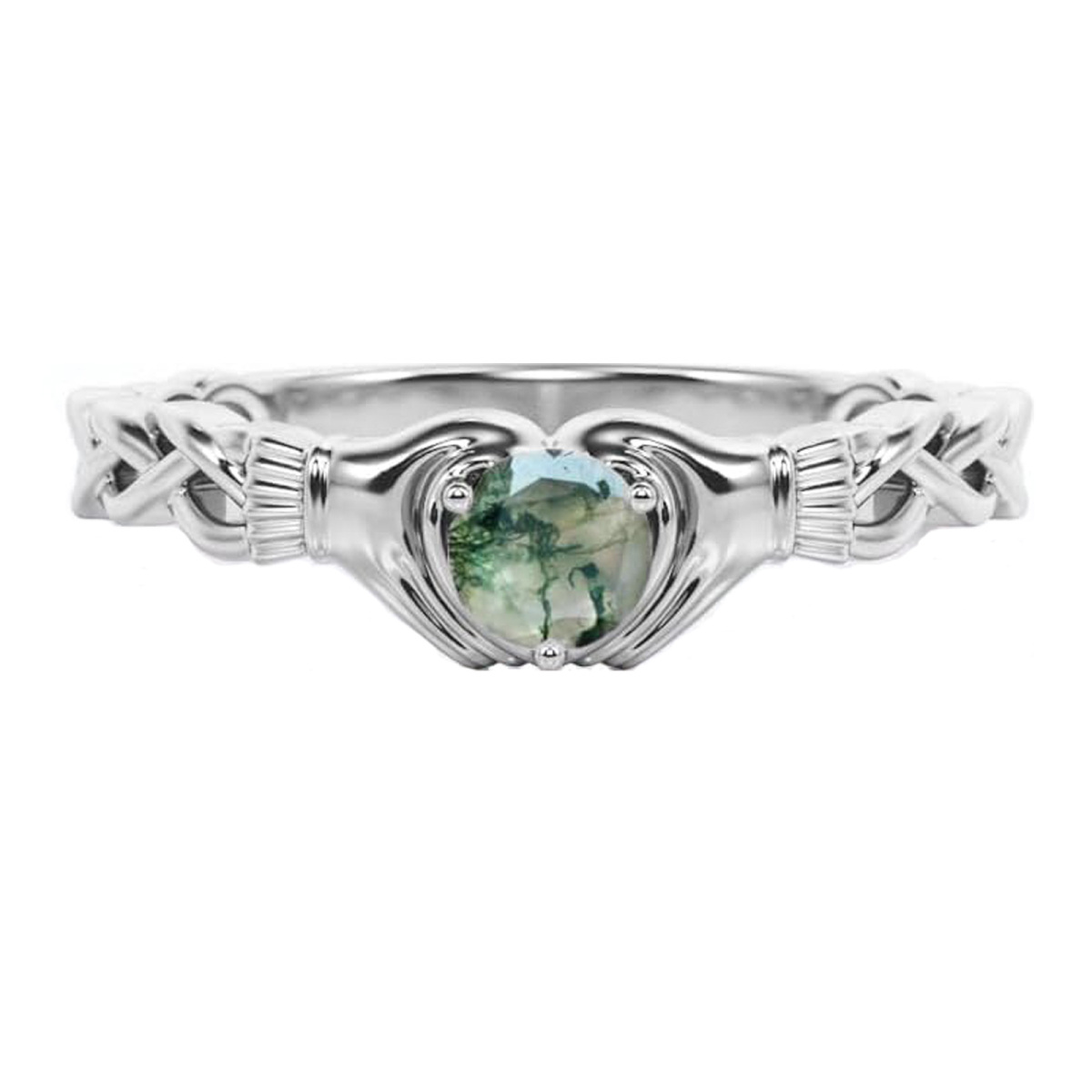 Sterling Silver Moss Agate Heart Engagement Ring-1