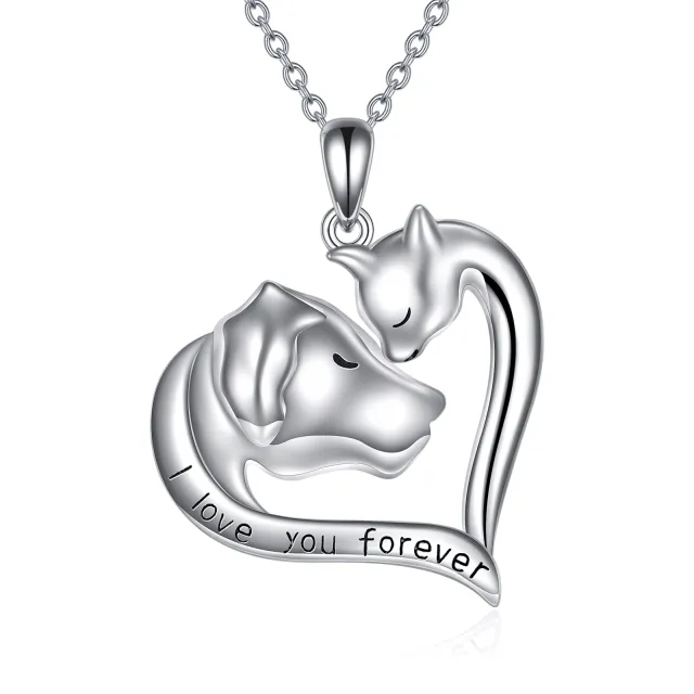 14K Gold Cat & Dog & Heart Pendant Necklace with Engraved Word-1