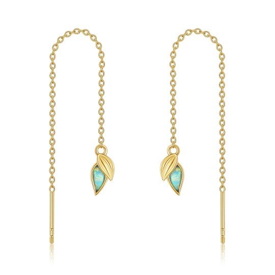14K Gold Crystal Leaves Drop Earrings