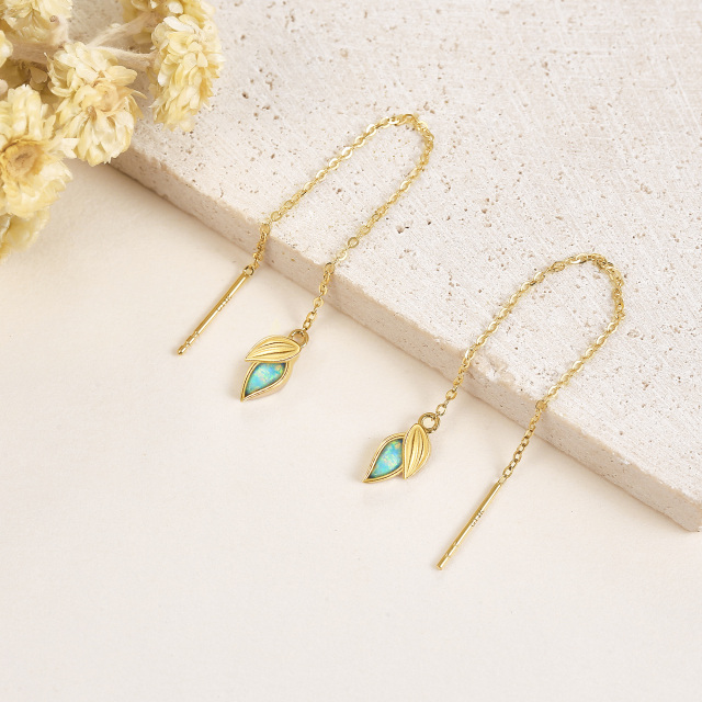 14K Gold Crystal Leaves Drop Earrings-4