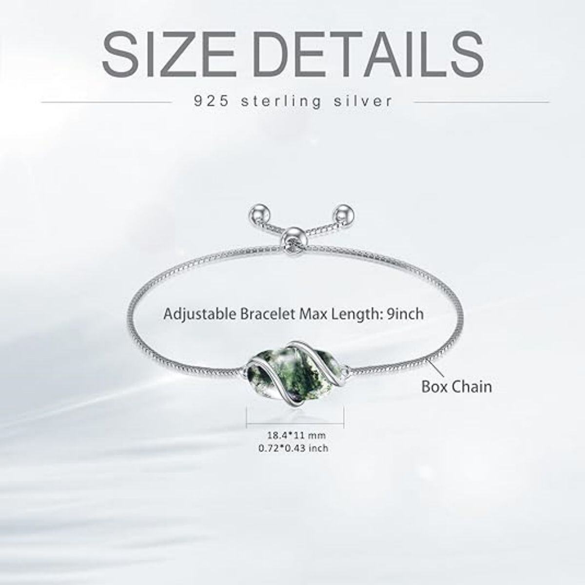 Sterling Silber Oval geformt Moos Achat Anhänger Armband-4
