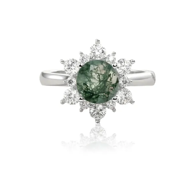 Sterling Silver Moss Agate Sun Engagement Ring-0