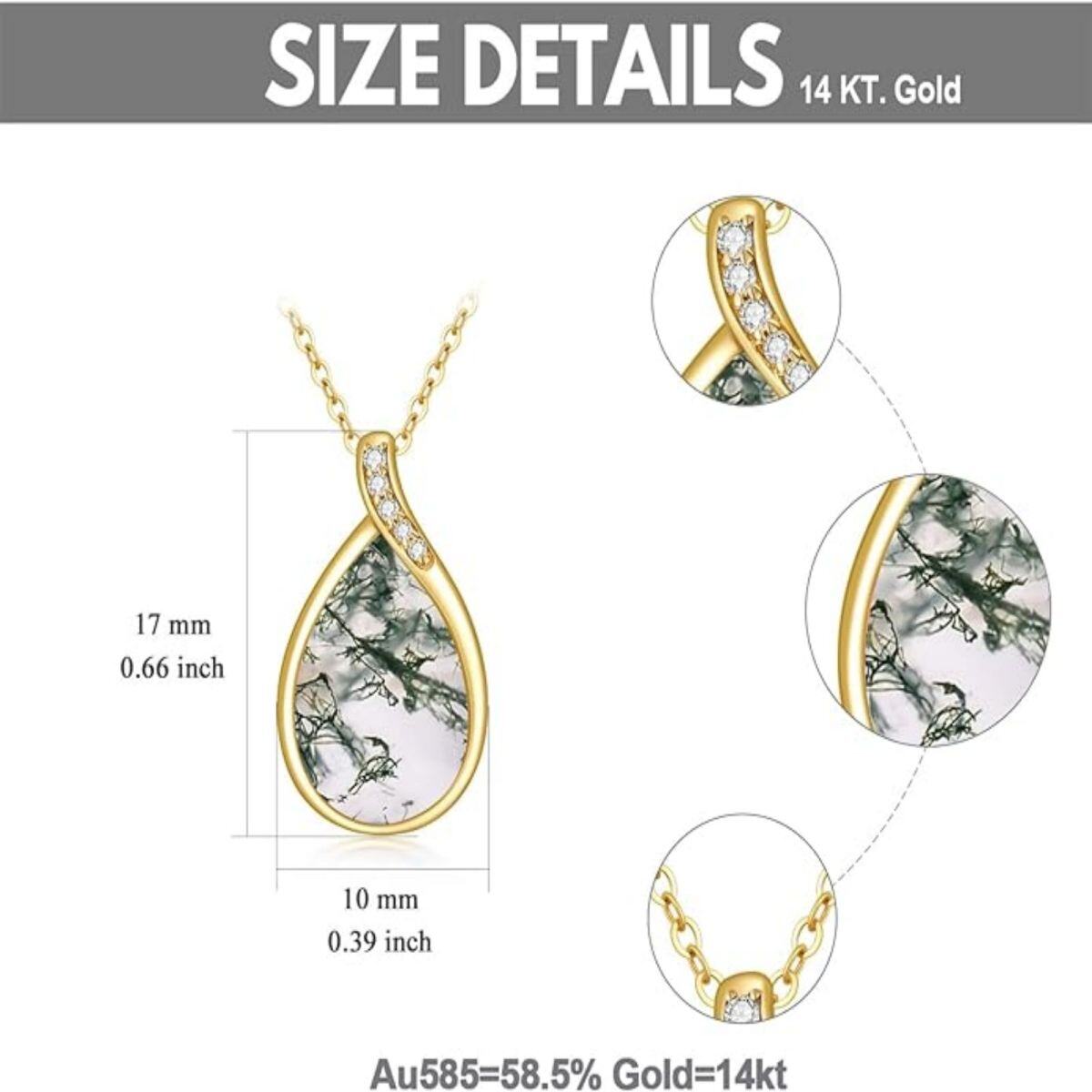 14K Gold Pear Shaped Moss Agate Drop Shape Pendant Necklace-5