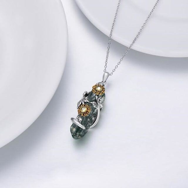 Collier pendentif en argent sterling avec pendentif en forme de feuilles d'agate mousse et de tournesol-2