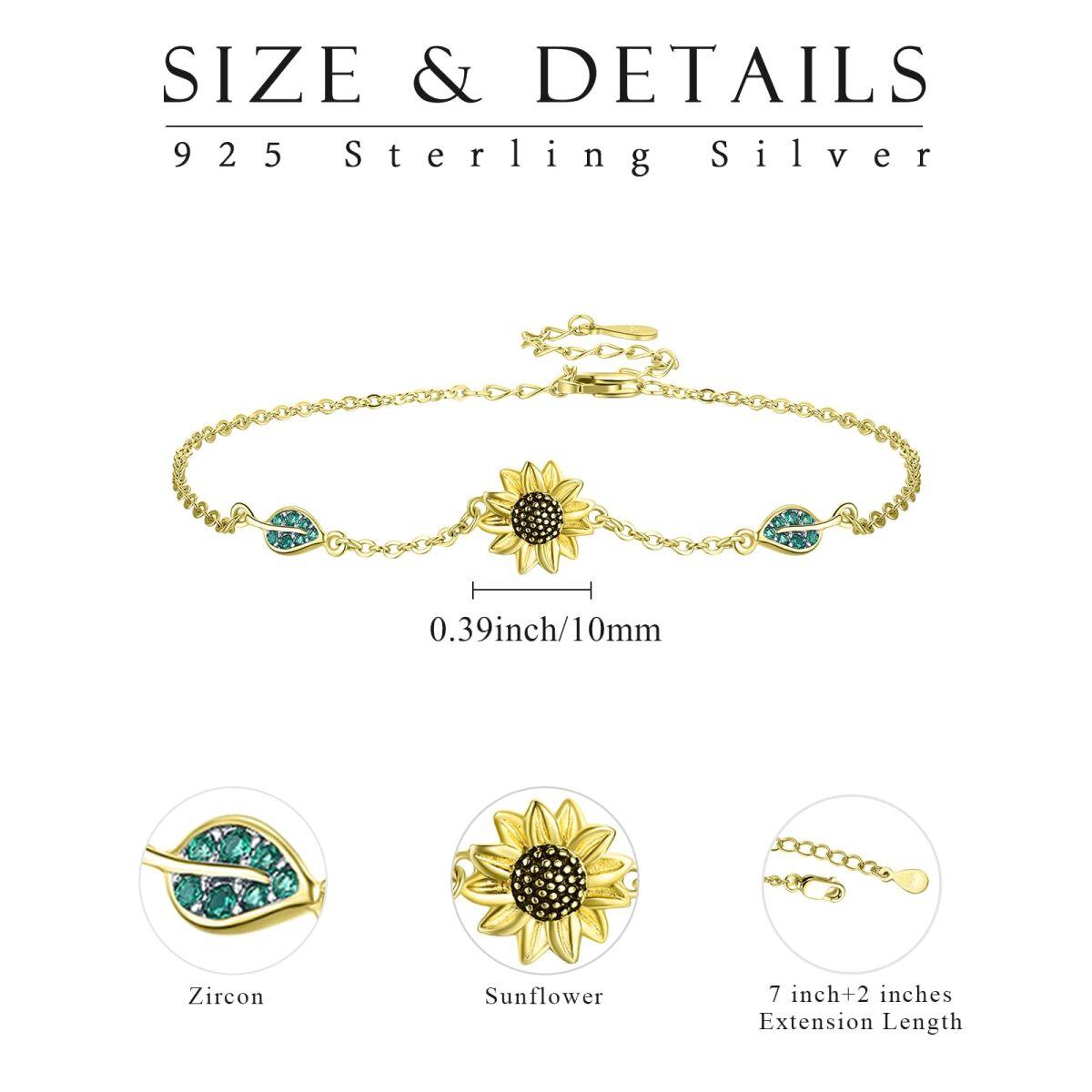 Sterling Silver with Yellow Gold Plated Circular Shaped Cubic Zirconia Sunflower Pendant Bracelet-5
