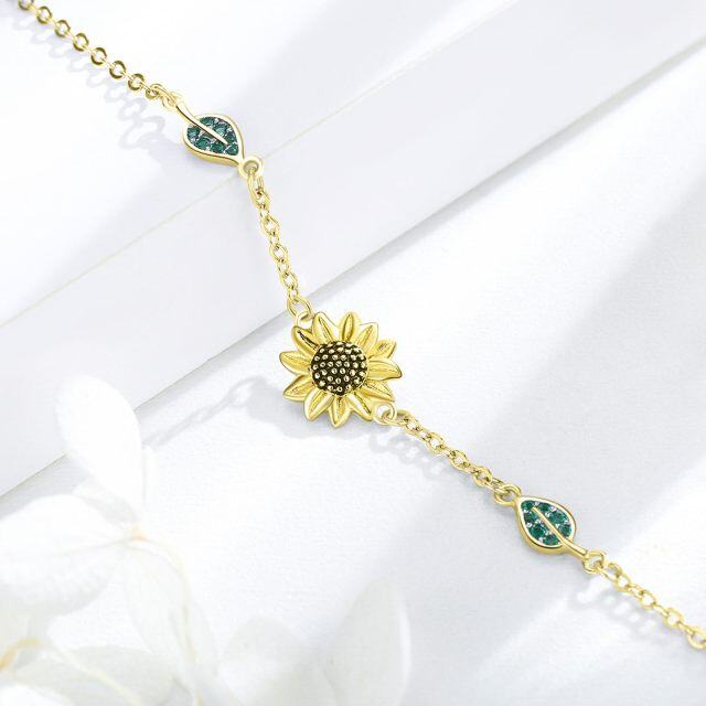 Sterling Silver with Yellow Gold Plated Circular Shaped Cubic Zirconia Sunflower Pendant Bracelet-3