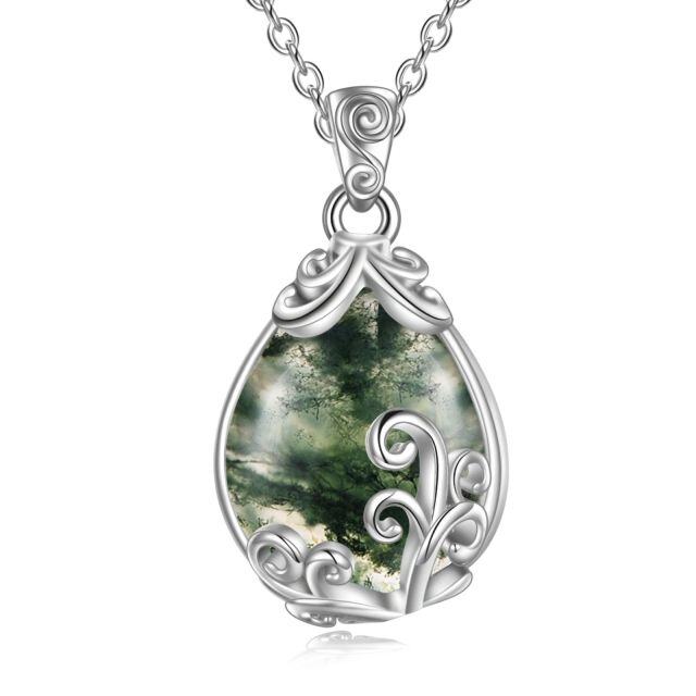 Sterling Silver Moss Agate Drop Shape Pendant Necklace-0