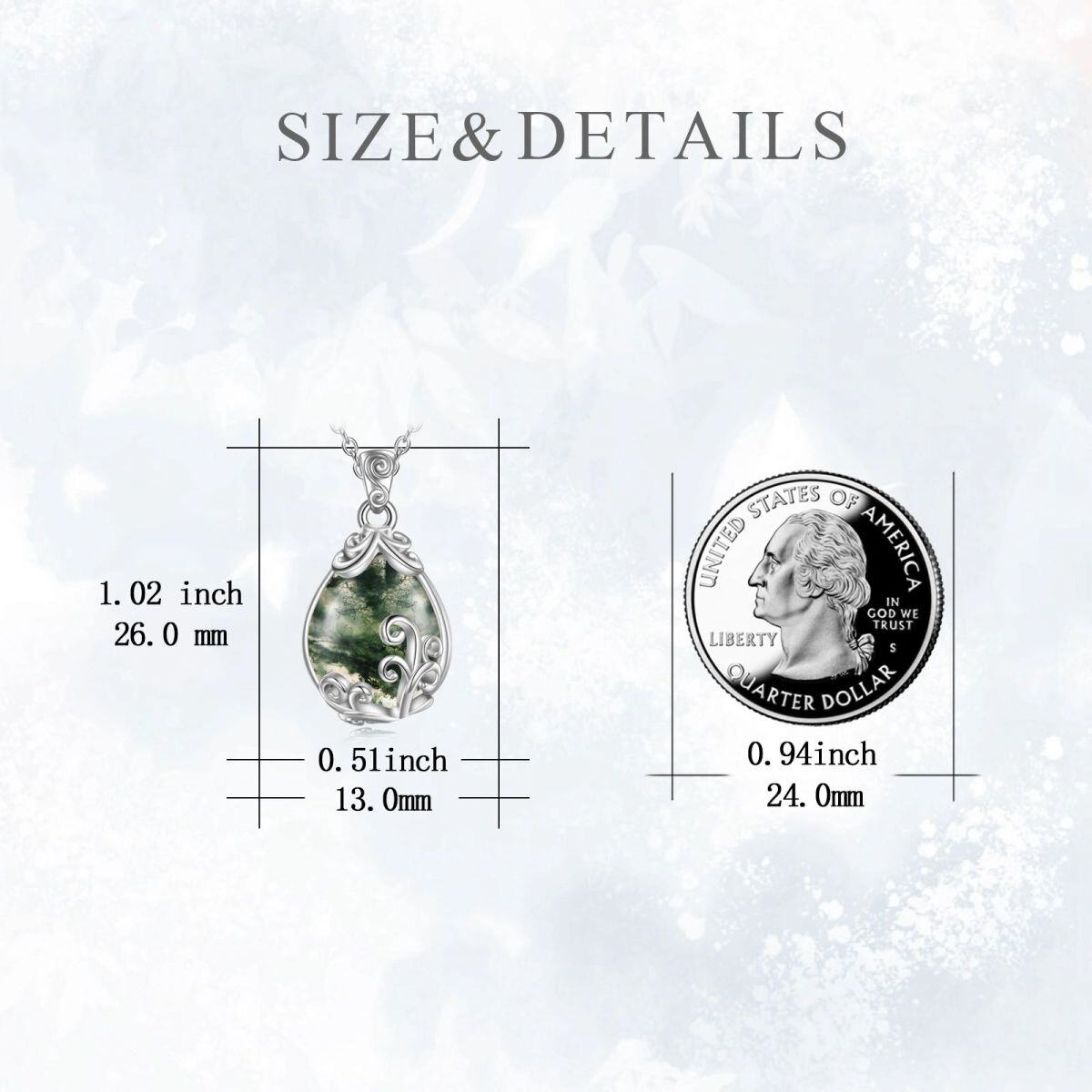 Sterling Silver Moss Agate Drop Shape Pendant Necklace-4