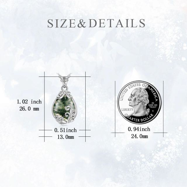 Sterling Silver Moss Agate Drop Shape Pendant Necklace-3