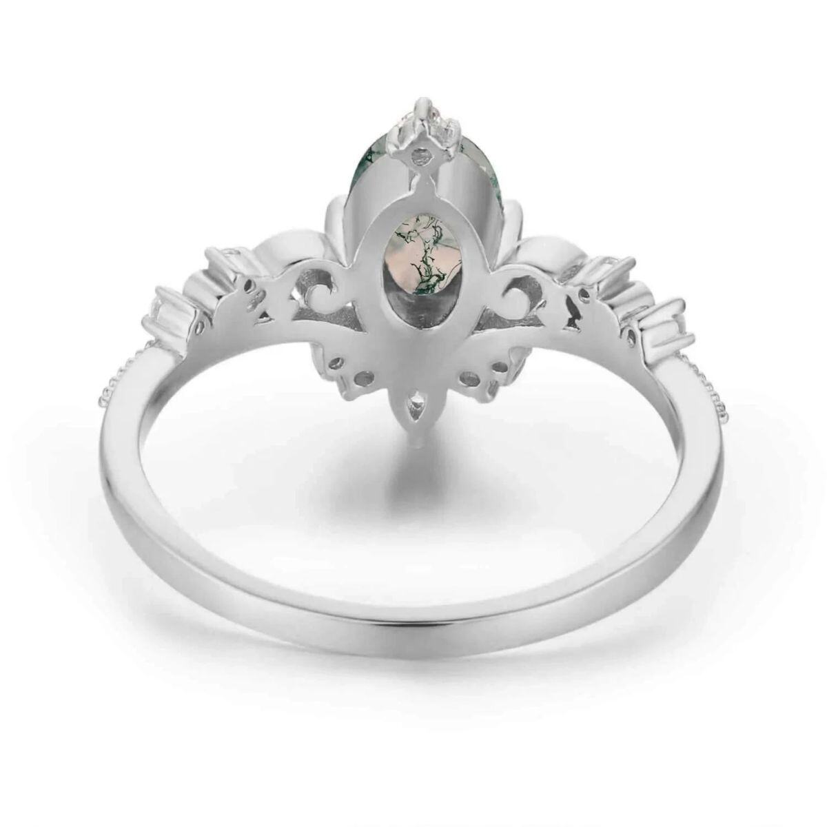 Sterling Silver Moss Agate Olive Branch Bridal Engagement Ring-4