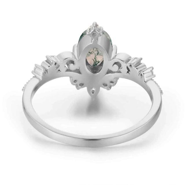 Sterling Silver Moss Agate Olive Branch Bridal Engagement Ring-3