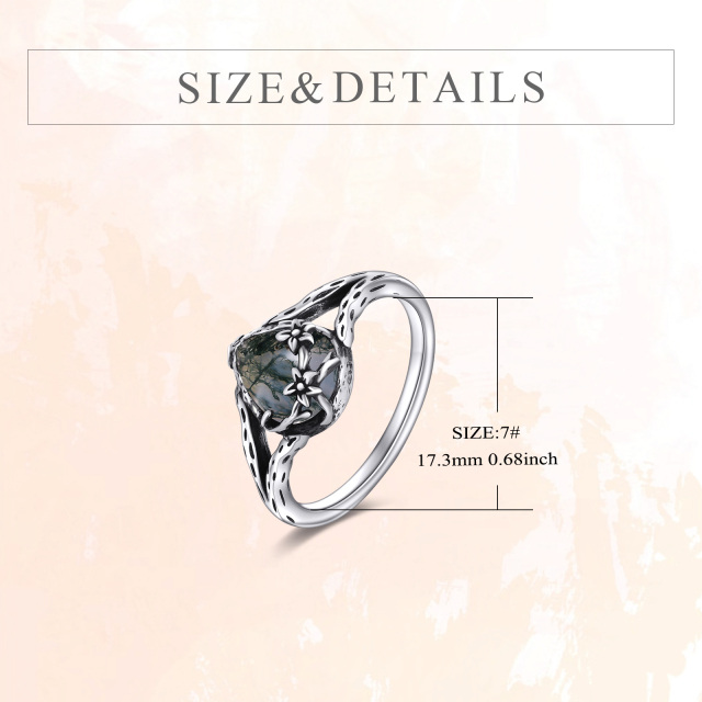 Sterling Silber mit Moosachat schwarz plattiert Tropfenform Ring-2