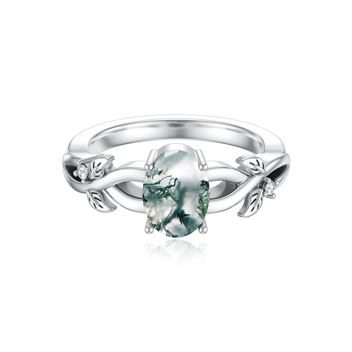 Sterling Silver Moss Agate Olive Branch Ring-1