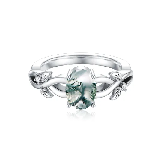 Sterling Silver Moss Agate Olive Branch Ring