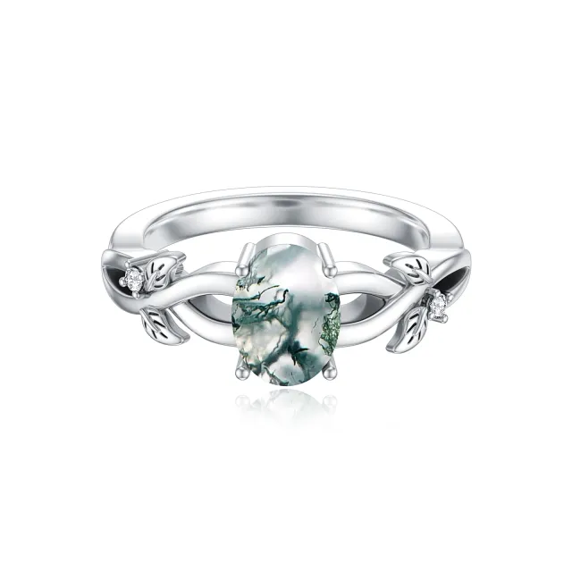 Sterling Silver Moss Agate Olive Branch Ring-0