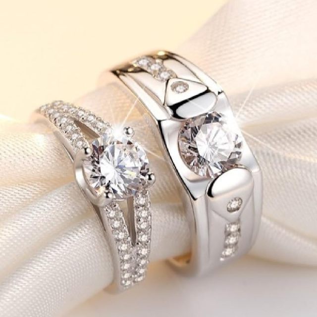 Sterling Silver Moissanite Personalized Engraving & Couple Couple Rings-5