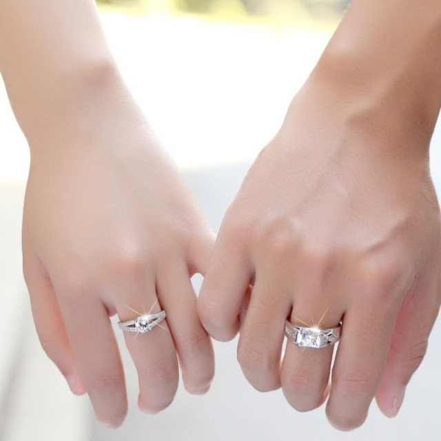 Prata esterlina Moissanite Gravação personalizada e anéis de casal para casais-1