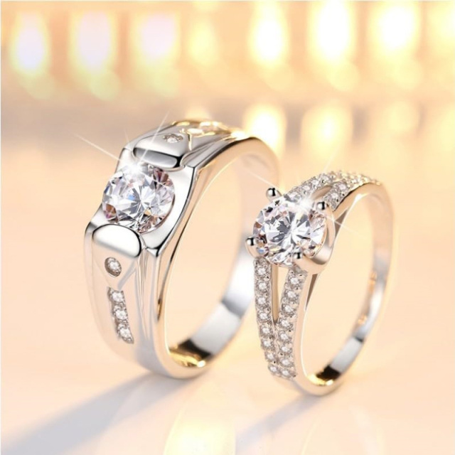 Anillos de Plata de Ley con Moissanita Grabado Personalizado y Pareja-4