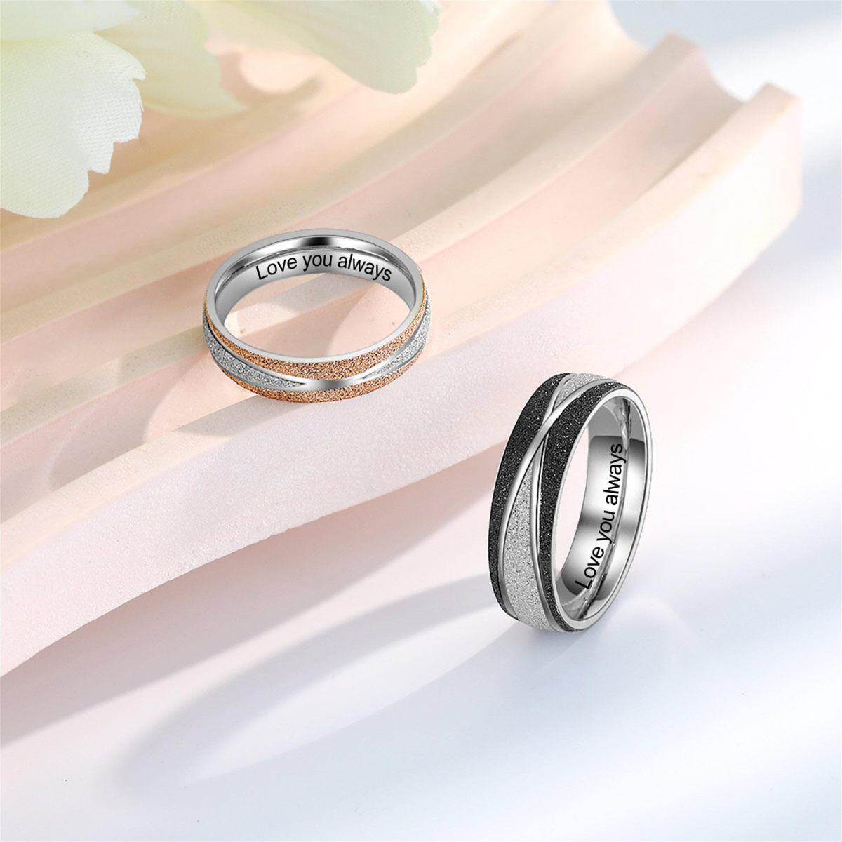 Sterling Silver Two-tone Personalized Engraving & Couple Couple Rings-4