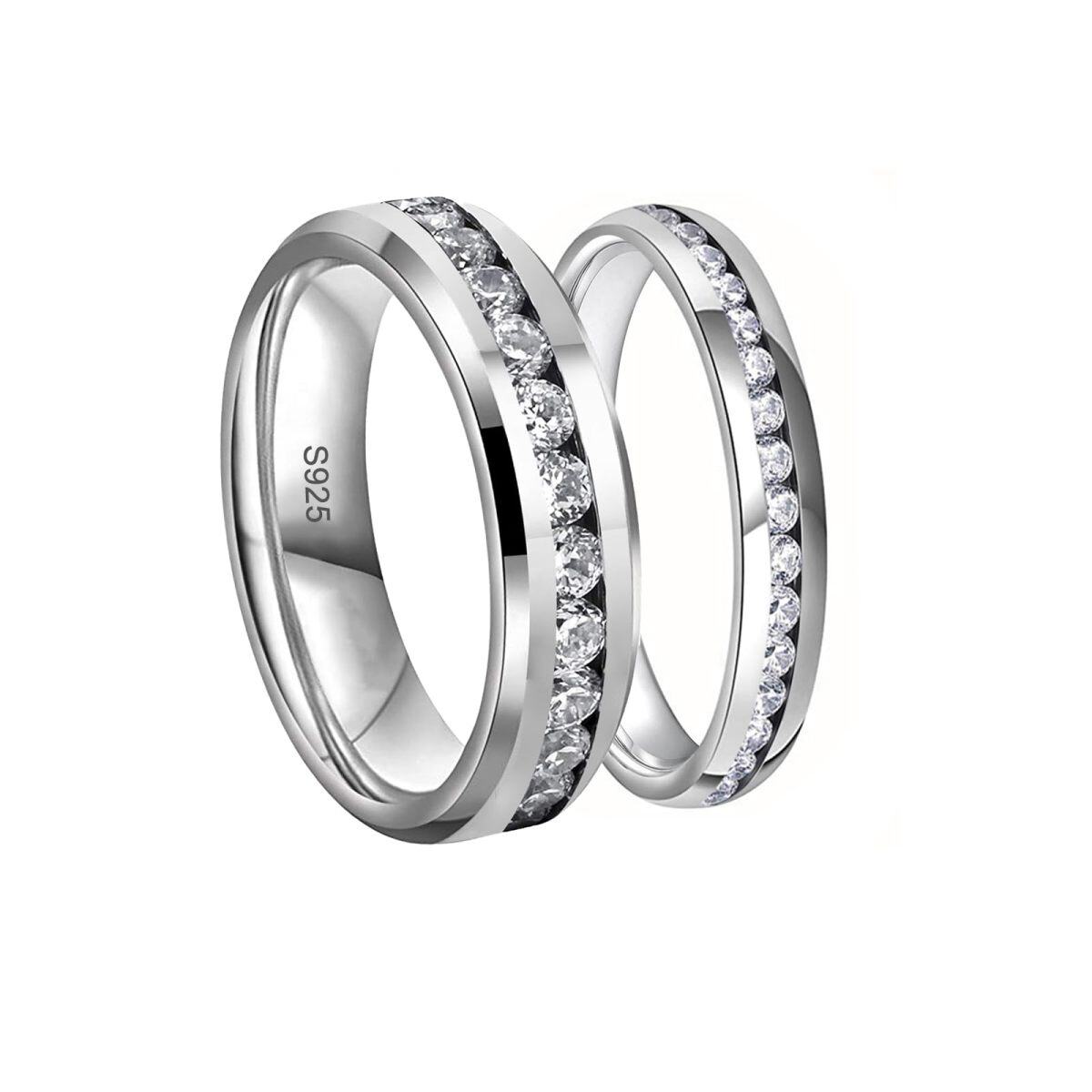 Sterling Silver Round Moissanite Couple Couple Rings-1
