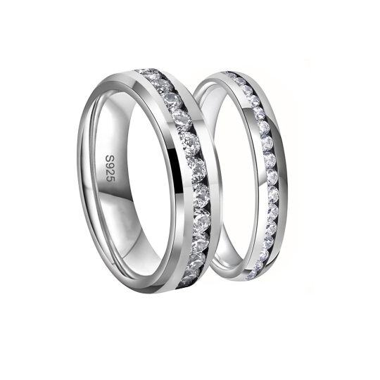 Srebrne pierścionki dla par z okrągłym moissanitem