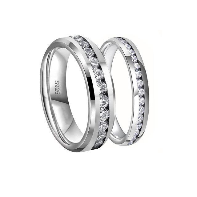 Bagues de couple en argent sterling avec Moissanite ronde-0