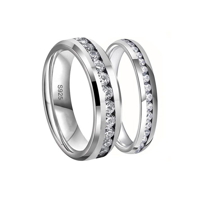 Sterling Silver Round Moissanite Couple Couple Rings