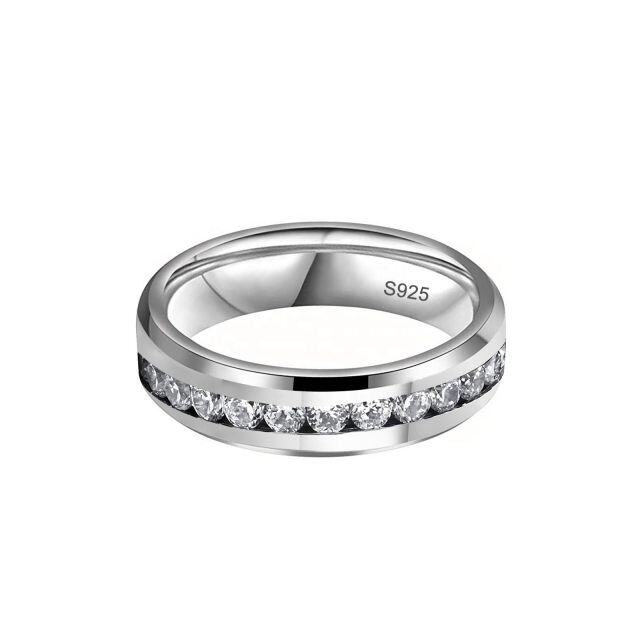 Sterling Silver Round Moissanite Couple Couple Rings-3
